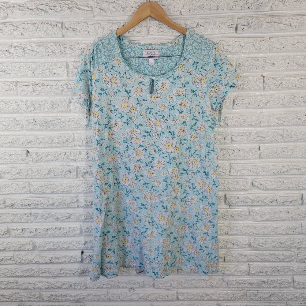 Carole Hochman Nightgown 1X Plus Size Blue Yellow Floral 100% Cotton FLO162XE